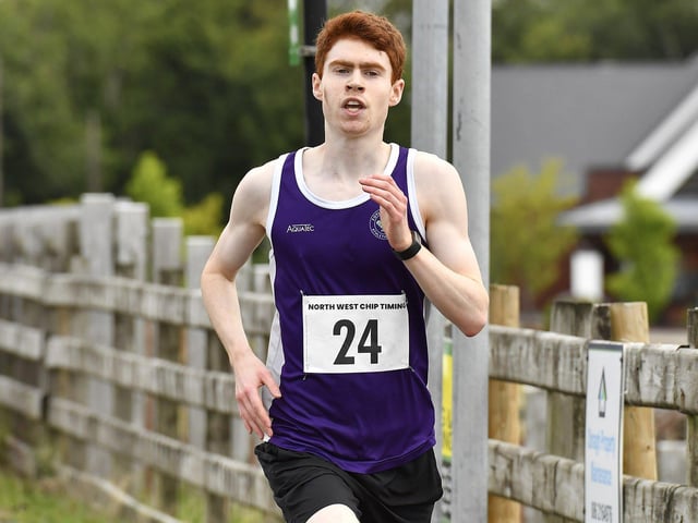 Conor Quinn, Foyle Valley AC, competes in the Muff Feile 5K on Saturday morning. Photo: George Sweeney