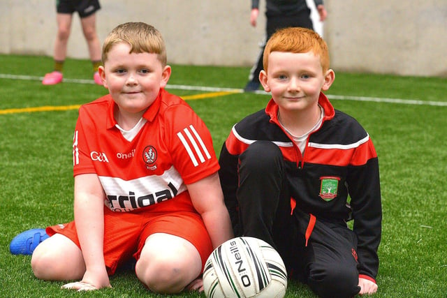Future All Stars Eoin and Logan train in Sean Dolans GAC’s new state-of-the-art indoor arena.   Photo: George Sweeney. DER2305GS – 95