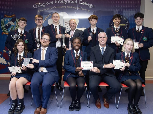 Prizewinners with staff at the event.