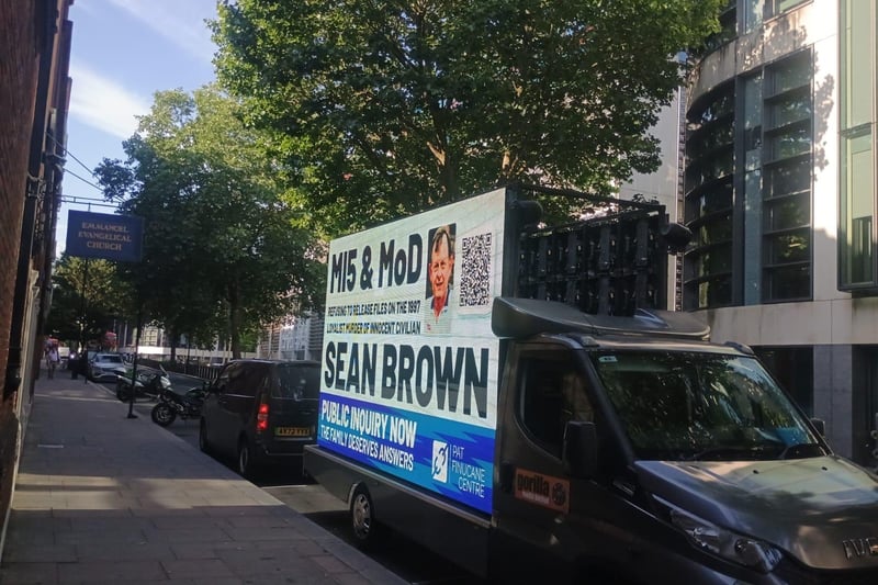 A billboard drawing attention to the Sean Brown campaign has been circulating in central London this week.