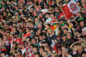 Fans in Celtic Park for the Derry v Donegal game. Photo: George Sweeney