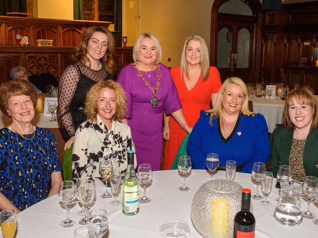 The Mayor Councillor Sandra Duffy hosted an evening to mark International Womens Day in the Guildhall which included a performance by Colmcille Ladies Choir, an address by Mary Keogh and a comical speech by Charmaine O’Donnell compered by Jeananne Craig. Picture Martin McKeown. 08.03.2