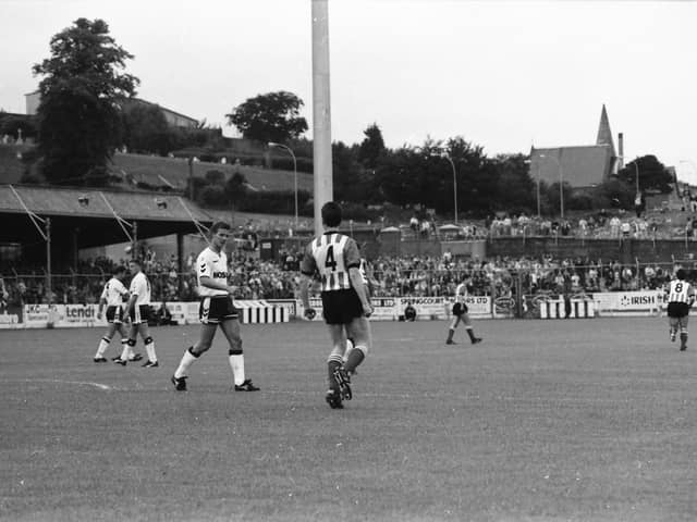 Action from the match between Derry City and Spurs at the Brandywell.