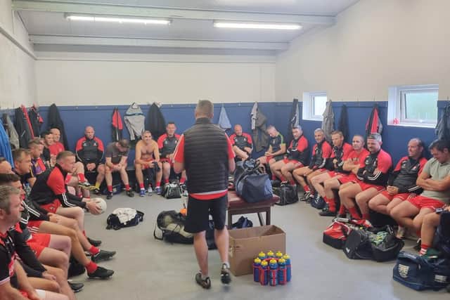 Derry Masters manager Ronan Rocks delivers his final instructions before facing Louth in Bellaghy.