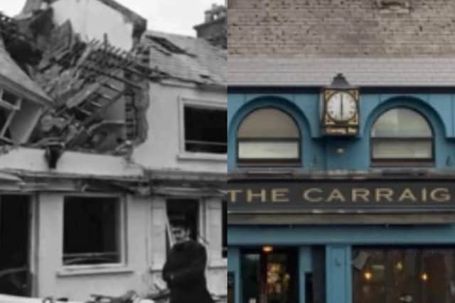 On the left, in 1973 “The Railway Bar” on the Strand Road was bombed by the IRA. On right the Carraig Bar nowadays.