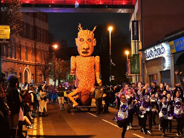 The ‘Carnival of the Dead’ Halloween parade makes its way along Strand Road. Photo: George Sweeney