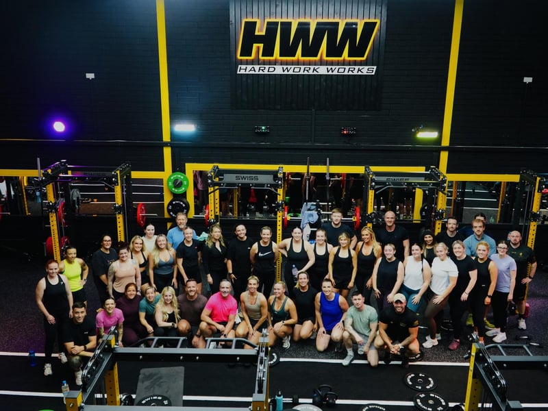 A group picture from the Foyle Hospice Fundraiser at Hard Work Works on Saturday morning.
