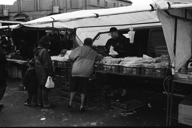 Shoppers at the old Foyle Street market.