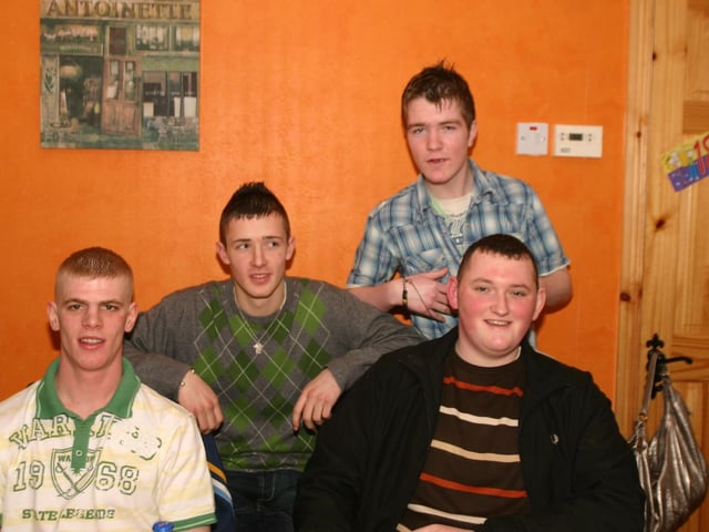 Shane McCallion seated second with a group of friends at his 18th Birthday Party. 1883/dd