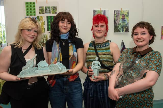 Prize winners at NWRC’s Art and Design Showcase: Sarah Cassidy, Jessica Underwood, Ellie Savage, and Caoimhe Stones.