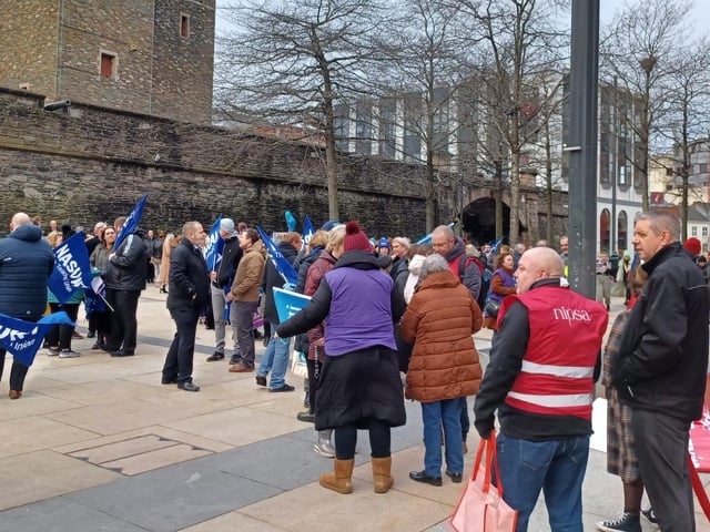 Trade unionists at Tuesday's rally in Derry.
