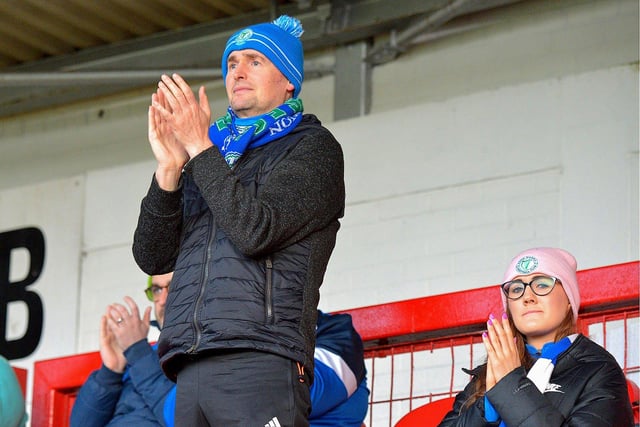 Finn Harps fans at the game against Derry City in the Brandywell Stadium. Photo: George Sweeney. DER2305GS – 23