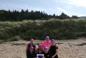 The Pink Ladies, pictured during their dip at Ludden Beach in Buncrana to raise awareness of gynaecological cancers.