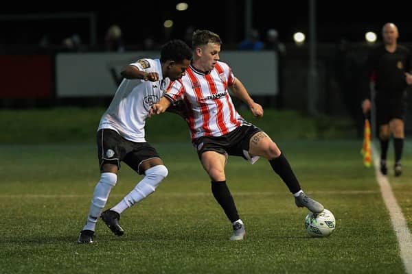 Derry City’s Ben Doherty holds off Chris Lotefa of Finn Harps during last weekend's friendly . Photograph: George Sweeney