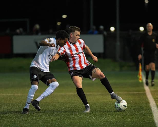 Derry City’s Ben Doherty holds off Chris Lotefa of Finn Harps during last weekend's friendly . Photograph: George Sweeney