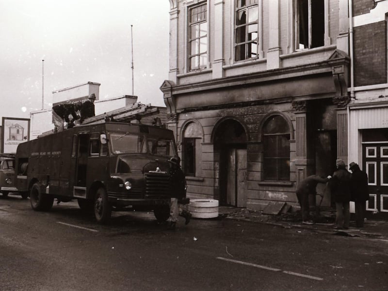 St Patrick's Hall on Spencer Road, destroyed by a bomb followed by a fire.