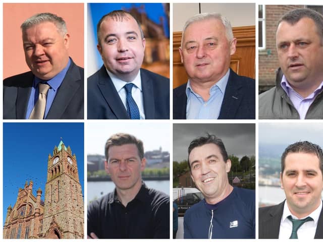 The motion was jointly tabled by clockwise from top left: Ald. Guy and Councillors Tierney, Barr, Donnelly, Jackson, Gallagher and Harkin.