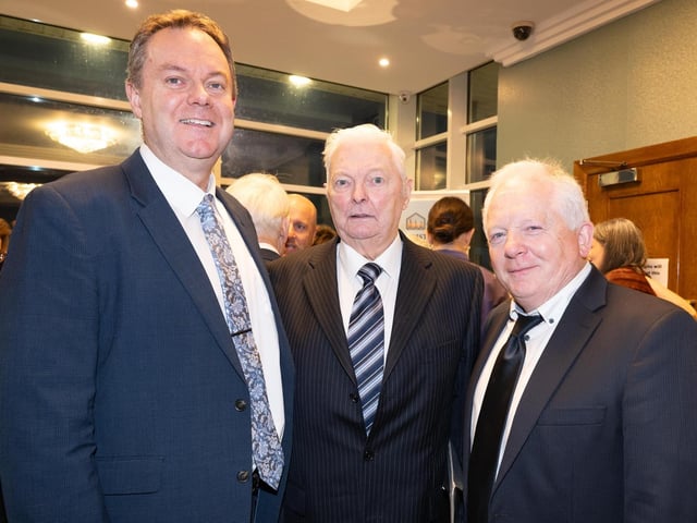 Ciaran Roarty, Leonard Roarty and Peter McLaughlin at the 2025 Tip O’Neill Irish Diaspora Awards took place on Friday evening at the Inishowen Gateway Hotel in Buncrana, honouring four exceptional members of the Global Irish community whose achievements reflect the enduring spirit and values of the Irish diaspora. Photo Clive Wasson : .