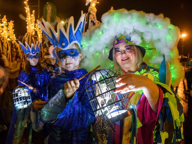 On the Ninth Wave, the parade in Derry which brought the annual Derry City and Strabane District Council Halloween Awakening of the Walled City to a dramatic conclusion followed by a fireworks display over the River Foyle. Picture Martin McKeown. 31.10.22