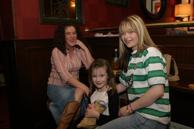 In to watch the Celtic match! Three ladies supporting the Hoops in the Delacroix in January 2004.