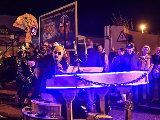Derry’s ‘City of the Bones’ Halloween carnival parade makes its way along Strand Road on Friday evening. Photo: George Sweeney