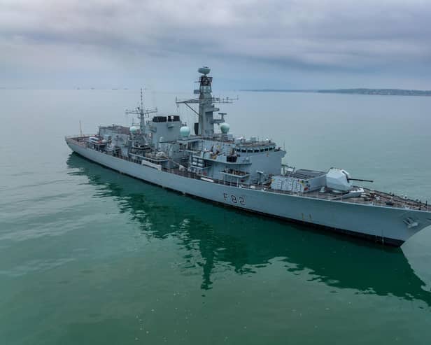 HMS Somerset (Type 23 frigate) anchored in the solent Portsmouth.
