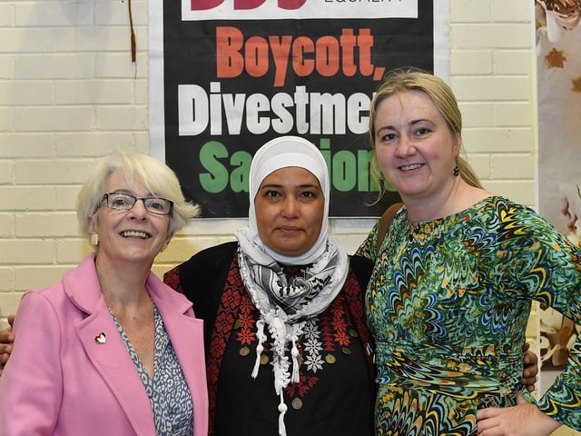 Mariam Killeney, Masida Alaskui and Mary Durkan at the North West Islamic Association’s celebration of Eid Mubarak held in Templemore Sport’s Complex.  Photo: George Sweeney