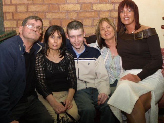 Conor Mitchel pictured with his dad Pat, mum Kitty, and sisters Linda and Shauna at his 18th birthday party. (2503JM28):.