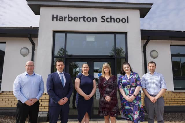 Pictured L-R: Michael Kelly, Head of Service for the Child Protection Support Service, at Education Authority; James Curran, Principal at Harberton Special School; Detective Superintendent Lindsay Fisher; Julie Plackitt, Head of Pupil Support, Department of Education; Karen Devlin, Women’s Aid; and James Draper, Designated Officer for Child Protection Support Service, at Education Authority.