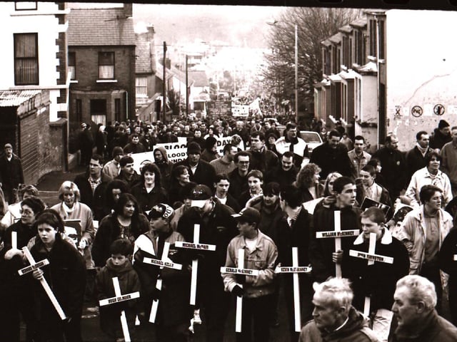 Scenes from the Bloody Sunday commemorative events in Derry in January 1996.