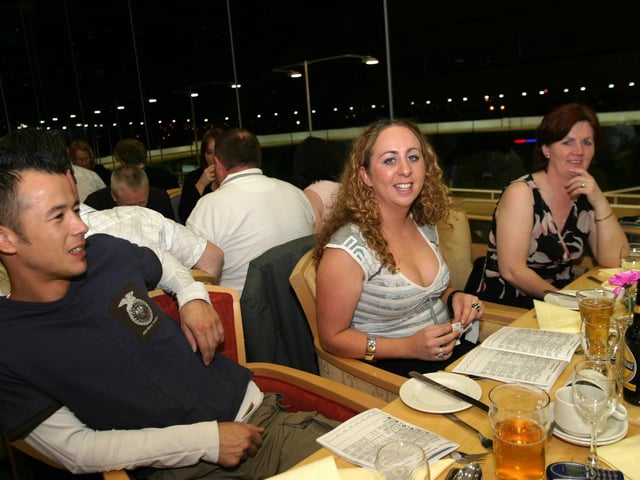 Enjoying a night out at the Lifford Greyhound Stadium in October 2004.