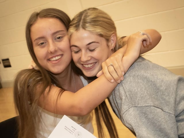 Rachel Doherty and Caitlin Morrison delighted with their A Level results at St. Mary's on Thursday morning. (Photos: Jim McCafferty Photography)
