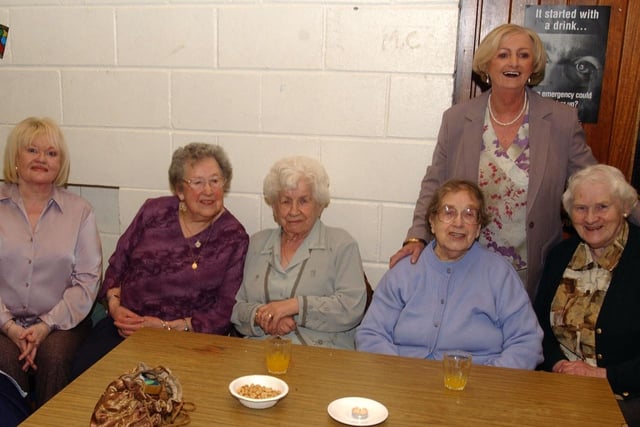 Phoebe Doherty with her friends who celebrated her 90th  birthday. Included are, Bridie McCay, Susan Hanson, May Kennedy, Agnes Mulhern, Mary McCallion and Patricia Campbell. (2502CG13)