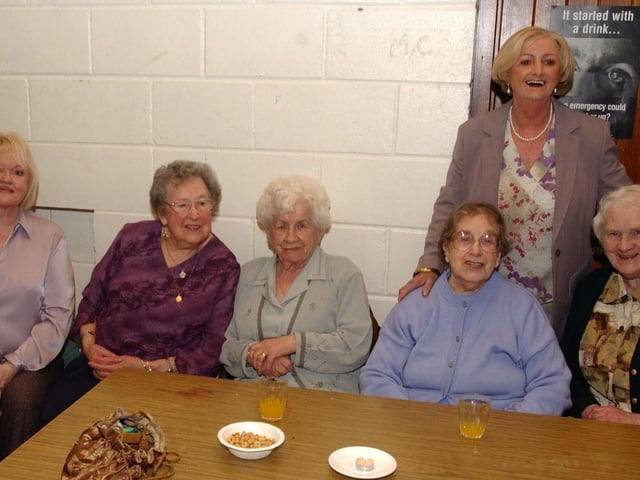 Phoebe Doherty with her friends who celebrated her 90th birthday. Included are, Bridie McCay, Susan Hanson, May Kennedy, Agnes Mulhern, Mary McCallion and Patricia Campbell. (2502CG13)