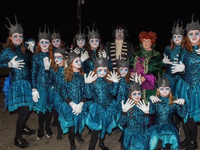 The Mayor Councillor Patricia Logue who with members of her family met with some of the Halloween Carnival Parade participants ahead of the event which the First Citizen led along the banks of the River Foyle. Picture Martin McKeown. 31.10.23