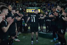 DUBLIN, IRELAND - NOVEMBER 21: James McClean of Republic of Ireland is given a guard of honour by teammates after the International Friendly match between Republic of Ireland and New Zealand at Aviva Stadium on November 21, 2023 in Dublin, Ireland. (Photo by Charles McQuillan/Getty Images)