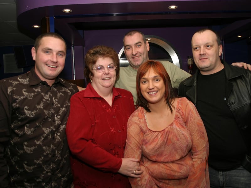 David Baird, Marie, Marie Tyre, Ciarian Tyre and Paul McDaid enjoying the party:Derry parties from November 2003