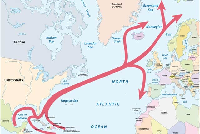 Map of the Gulf and North Atlantic stream in the Atlantic Ocean