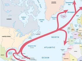 Map of the Gulf and North Atlantic stream in the Atlantic Ocean