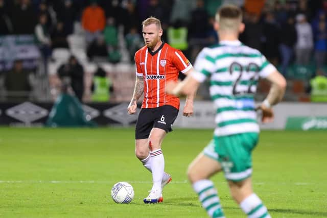 Derry City defender Mark Connolly in action against Shamrock Rovers in Tallaght on Sunday. Photo by Kevin Moore.