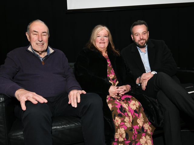 Maeve McLaughlin, Director of the Bloody Sunday Trust, pictured with Mitchell McLaughlin and Colum Eastwood MP, who took part in the Bloody Sunday Lecture talk in Culturlann Ui Chanain on Friday night.