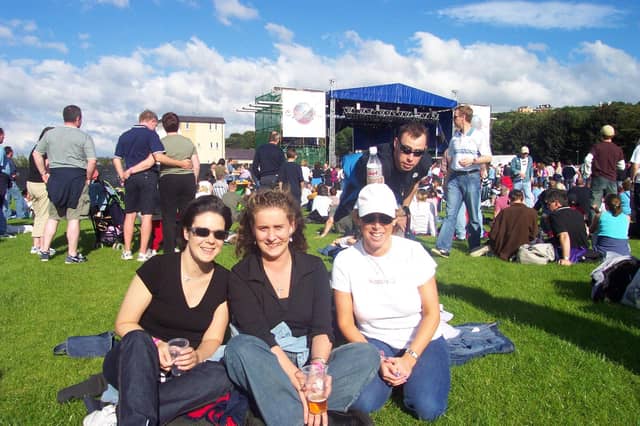 Festival goers and performers at the unforgettable Earth festival at Prehen Playing Fields in August 2002.