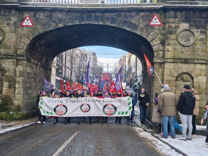 Striking public sector workers in Derry.