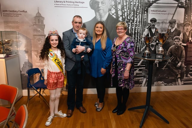 Tori pictured with her dad Mark, brother Tiarnan, mum Stephanie and Derry City & Strabane District Council Deputy Mayor Angela Dobbins at the reception marking her success as under-11 Ulster Champion. 