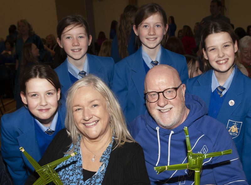 Grandparents Vincent and Fiona White pictured with their granddaughter and some of her school pals during Wednesday’s event at St. Mary’s College.