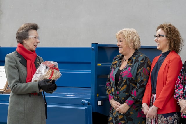 Princess Anne paid a flying visit to Fleming Agri Products in Derry on Thursday when she met staff and apprentices at the Newbuildings facility.