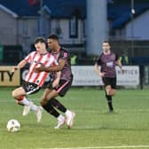 Goalscorer Danny Mullen in action against Dundalk at Brandywell as Derry City returned to winning ways. Photograph by Kevin Morrison.