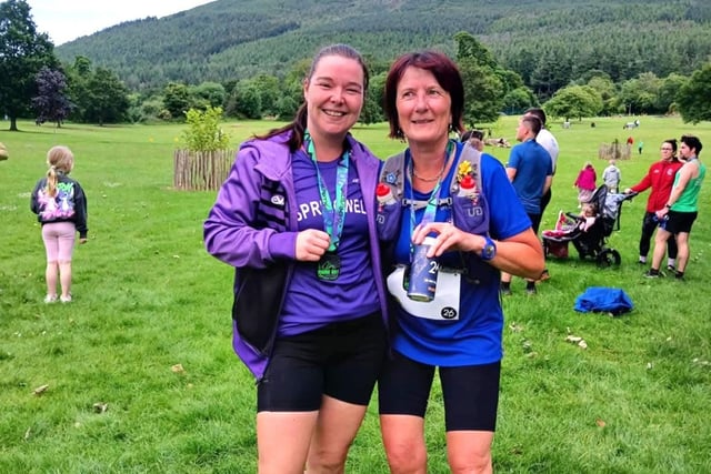 Deborah McPhee and Sheila McConnell after competing in the Mourne Way 10k