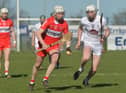 Kildare's Alan Goss chases Derry's Darragh McGilligan at Owenbeg on Sunday. (Photo: George Sweeney)