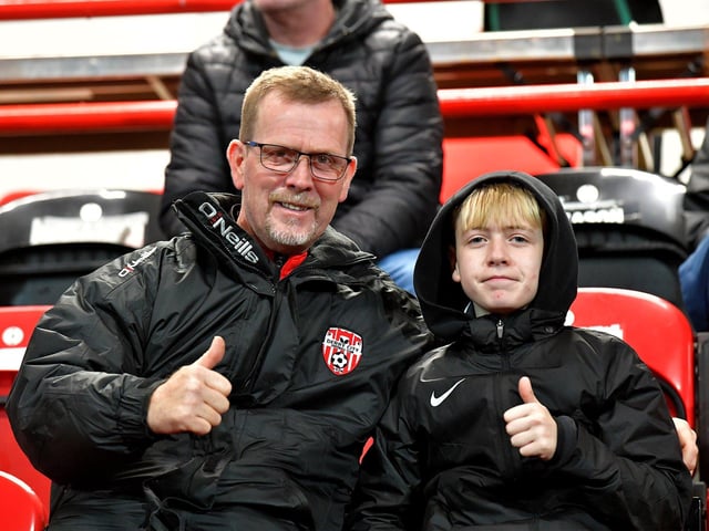 Derry City fans at the game against St Patrick’s Athletic at the Brandywell on Friday evening. Photograph: George Sweeney.